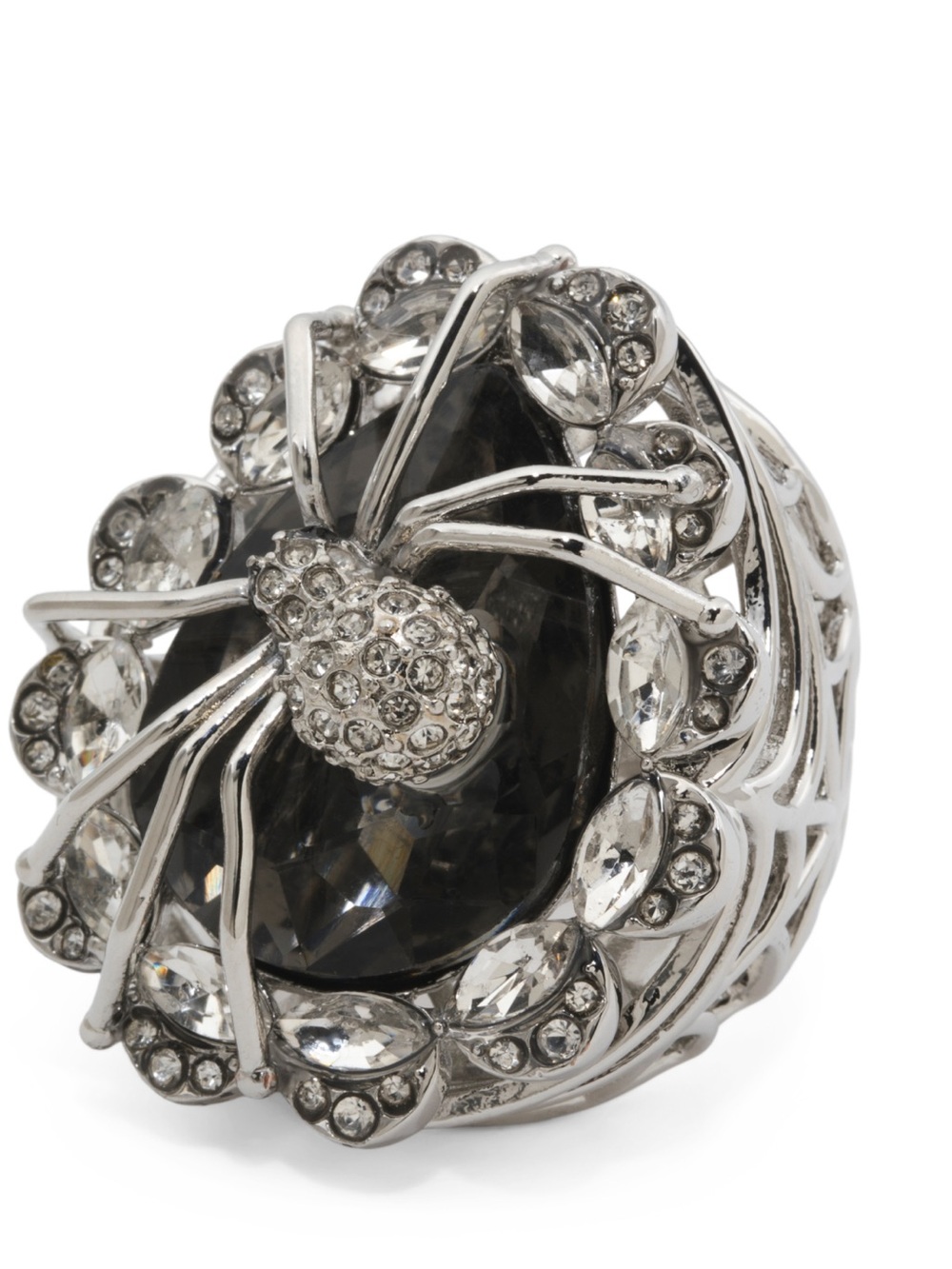 Betsey Johnson Silver-Tone Spider Ring with Smoky and Clear Crystals